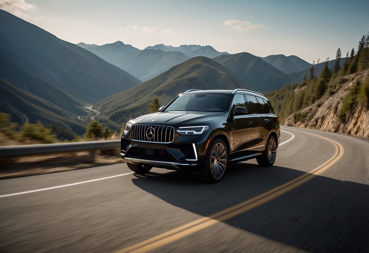 Luxury SUVs on a winding road, showcasing sleek design and powerful performance. Comfortable interior with advanced engineering features